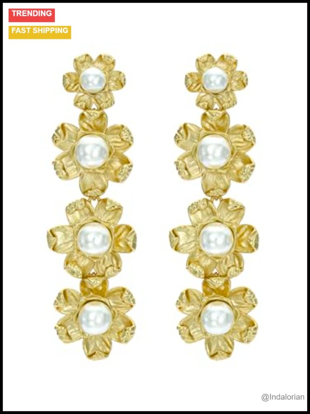 Gold Tone Plated Daisy Pearl Drop Dangle Earrings for Women Gift